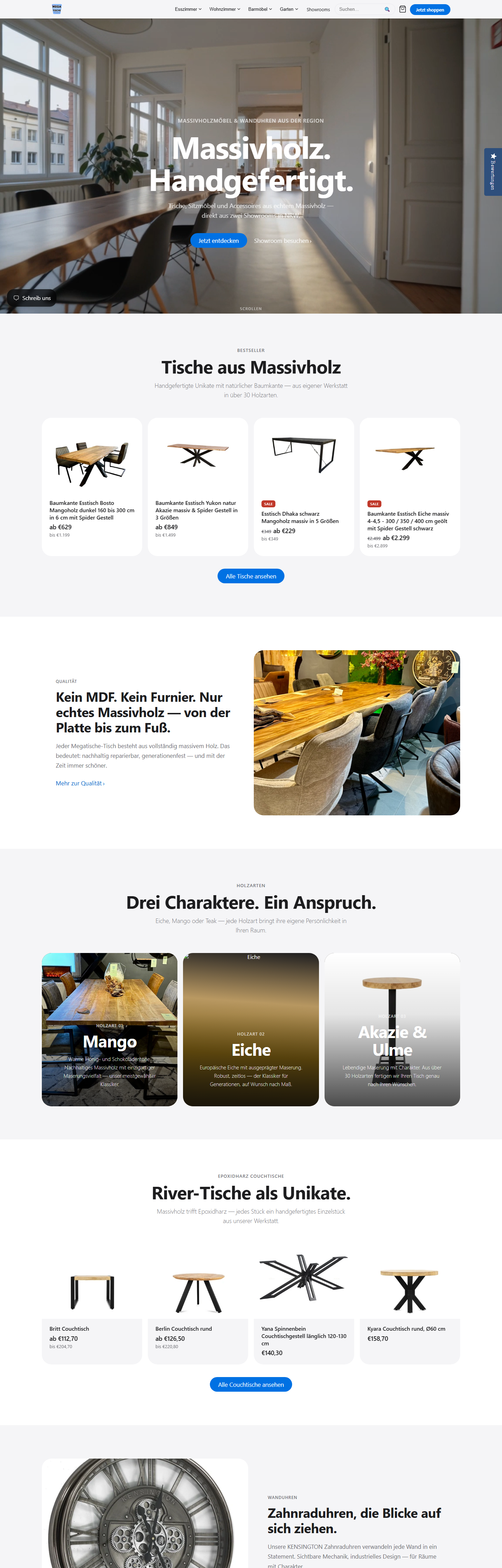 Startseite von megatische.de auf dem Desktop